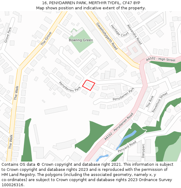 16, PENYDARREN PARK, MERTHYR TYDFIL, CF47 8YP: Location map and indicative extent of plot