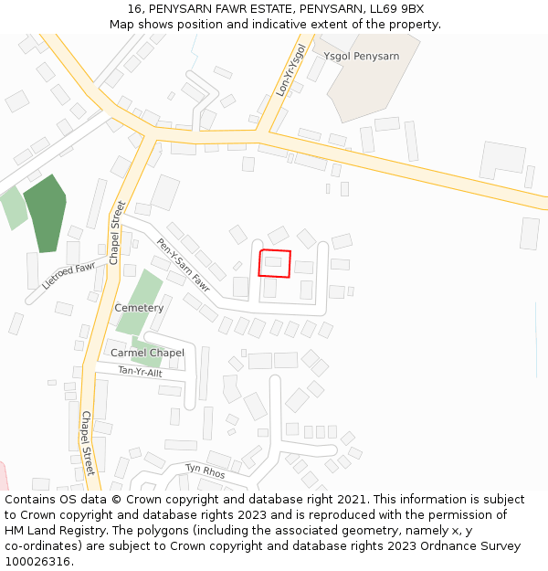 16, PENYSARN FAWR ESTATE, PENYSARN, LL69 9BX: Location map and indicative extent of plot