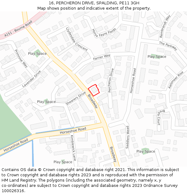 16, PERCHERON DRIVE, SPALDING, PE11 3GH: Location map and indicative extent of plot