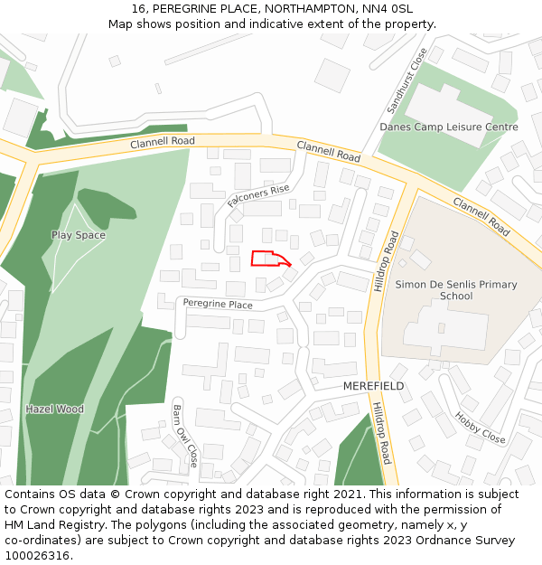 16, PEREGRINE PLACE, NORTHAMPTON, NN4 0SL: Location map and indicative extent of plot