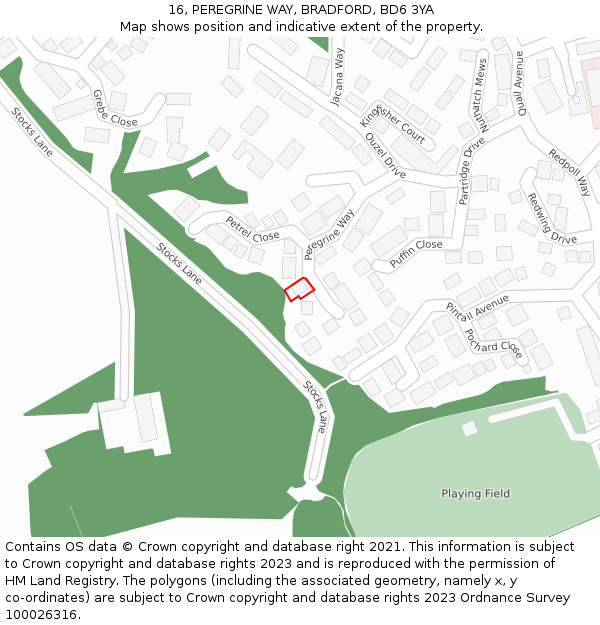 16, PEREGRINE WAY, BRADFORD, BD6 3YA: Location map and indicative extent of plot