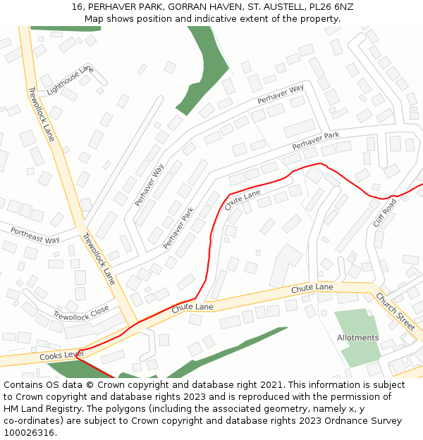 16, PERHAVER PARK, GORRAN HAVEN, ST. AUSTELL, PL26 6NZ: Location map and indicative extent of plot