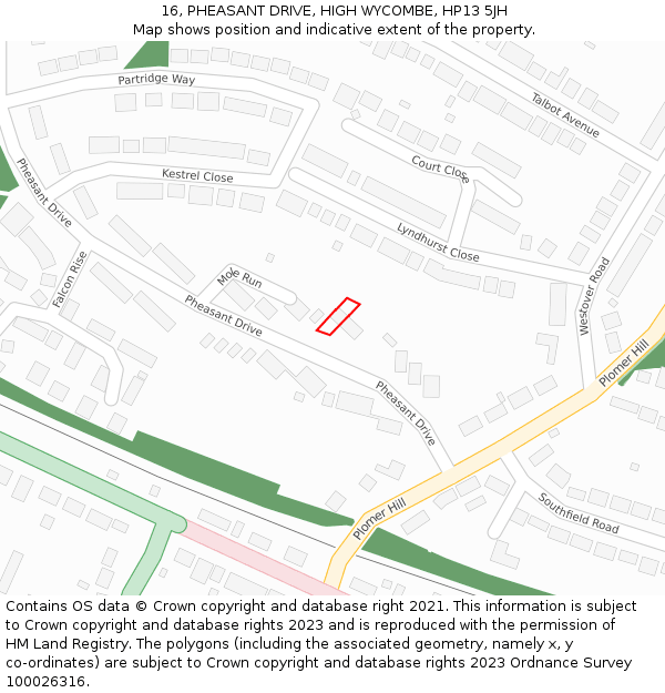 16, PHEASANT DRIVE, HIGH WYCOMBE, HP13 5JH: Location map and indicative extent of plot