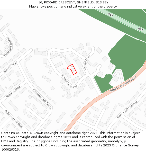 16, PICKARD CRESCENT, SHEFFIELD, S13 8EY: Location map and indicative extent of plot