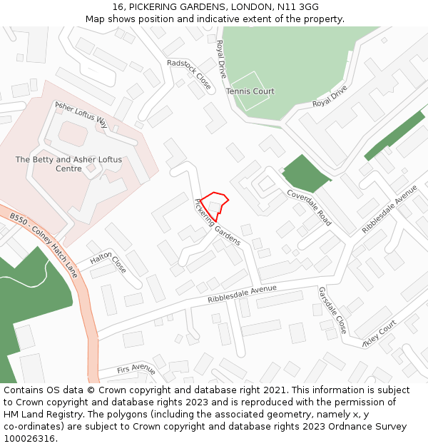 16, PICKERING GARDENS, LONDON, N11 3GG: Location map and indicative extent of plot