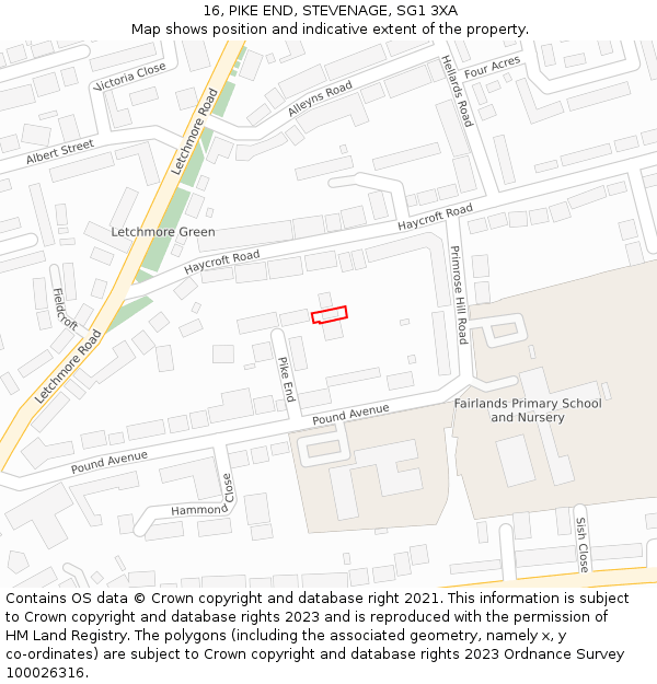 16, PIKE END, STEVENAGE, SG1 3XA: Location map and indicative extent of plot