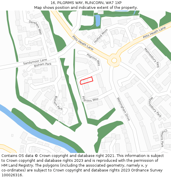 16, PILGRIMS WAY, RUNCORN, WA7 1XP: Location map and indicative extent of plot