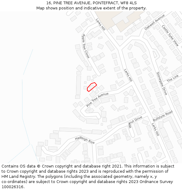 16, PINE TREE AVENUE, PONTEFRACT, WF8 4LS: Location map and indicative extent of plot