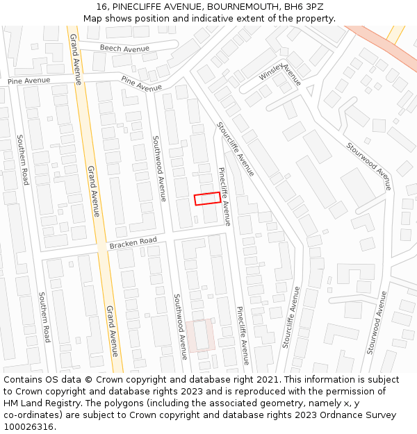 16, PINECLIFFE AVENUE, BOURNEMOUTH, BH6 3PZ: Location map and indicative extent of plot