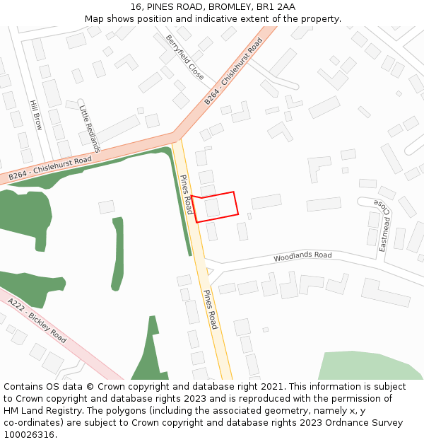 16, PINES ROAD, BROMLEY, BR1 2AA: Location map and indicative extent of plot