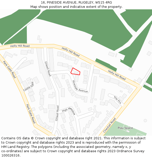 16, PINESIDE AVENUE, RUGELEY, WS15 4RG: Location map and indicative extent of plot