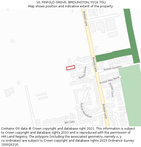 16, PINFOLD GROVE, BRIDLINGTON, YO16 7GU: Location map and indicative extent of plot