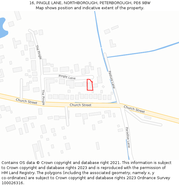 16, PINGLE LANE, NORTHBOROUGH, PETERBOROUGH, PE6 9BW: Location map and indicative extent of plot