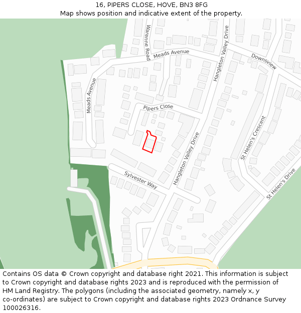16, PIPERS CLOSE, HOVE, BN3 8FG: Location map and indicative extent of plot