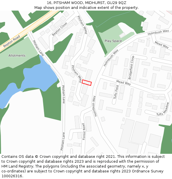 16, PITSHAM WOOD, MIDHURST, GU29 9QZ: Location map and indicative extent of plot