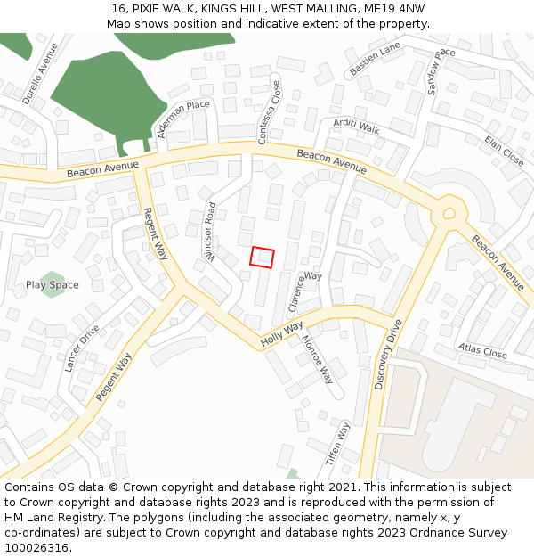 16, PIXIE WALK, KINGS HILL, WEST MALLING, ME19 4NW: Location map and indicative extent of plot