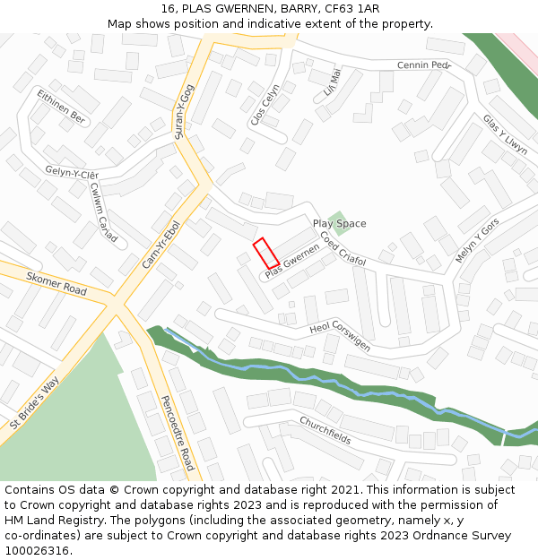 16, PLAS GWERNEN, BARRY, CF63 1AR: Location map and indicative extent of plot