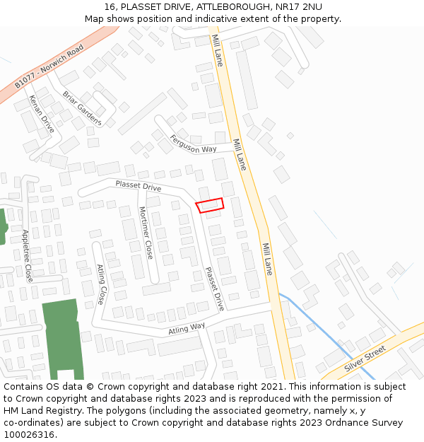 16, PLASSET DRIVE, ATTLEBOROUGH, NR17 2NU: Location map and indicative extent of plot