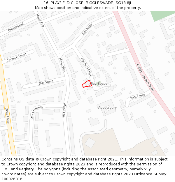 16, PLAYFIELD CLOSE, BIGGLESWADE, SG18 8JL: Location map and indicative extent of plot