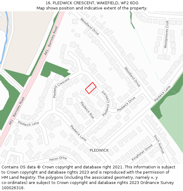 16, PLEDWICK CRESCENT, WAKEFIELD, WF2 6DG: Location map and indicative extent of plot