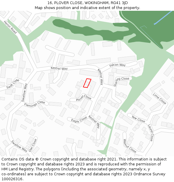 16, PLOVER CLOSE, WOKINGHAM, RG41 3JD: Location map and indicative extent of plot