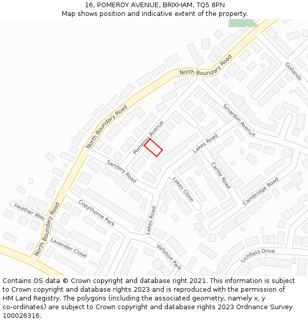 16, POMEROY AVENUE, BRIXHAM, TQ5 8PN: Location map and indicative extent of plot