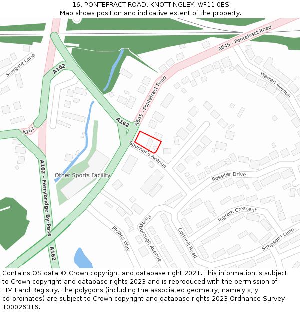 16, PONTEFRACT ROAD, KNOTTINGLEY, WF11 0ES: Location map and indicative extent of plot