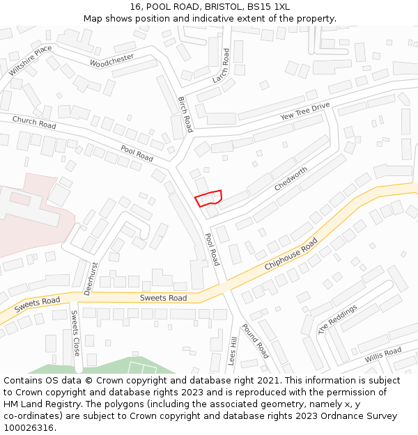 16, POOL ROAD, BRISTOL, BS15 1XL: Location map and indicative extent of plot