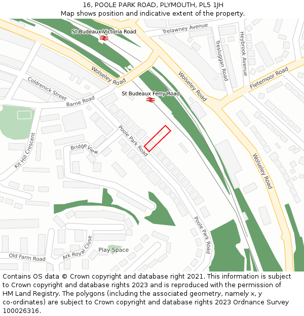 16, POOLE PARK ROAD, PLYMOUTH, PL5 1JH: Location map and indicative extent of plot