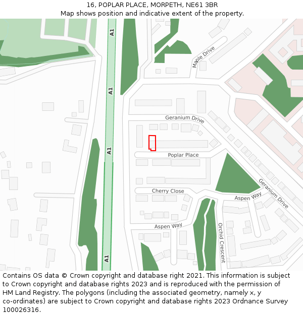 16, POPLAR PLACE, MORPETH, NE61 3BR: Location map and indicative extent of plot