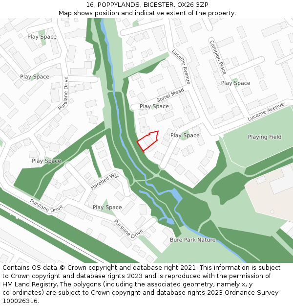 16, POPPYLANDS, BICESTER, OX26 3ZP: Location map and indicative extent of plot