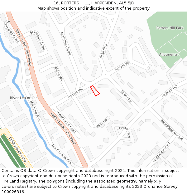 16, PORTERS HILL, HARPENDEN, AL5 5JD: Location map and indicative extent of plot