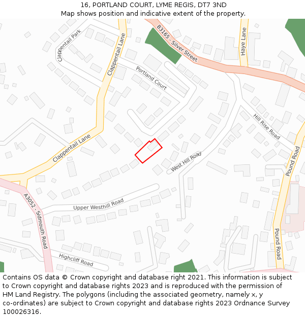 16, PORTLAND COURT, LYME REGIS, DT7 3ND: Location map and indicative extent of plot
