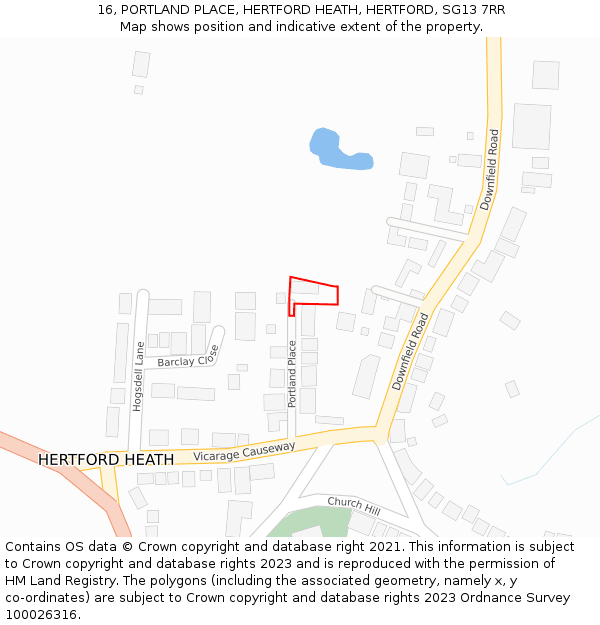 16, PORTLAND PLACE, HERTFORD HEATH, HERTFORD, SG13 7RR: Location map and indicative extent of plot