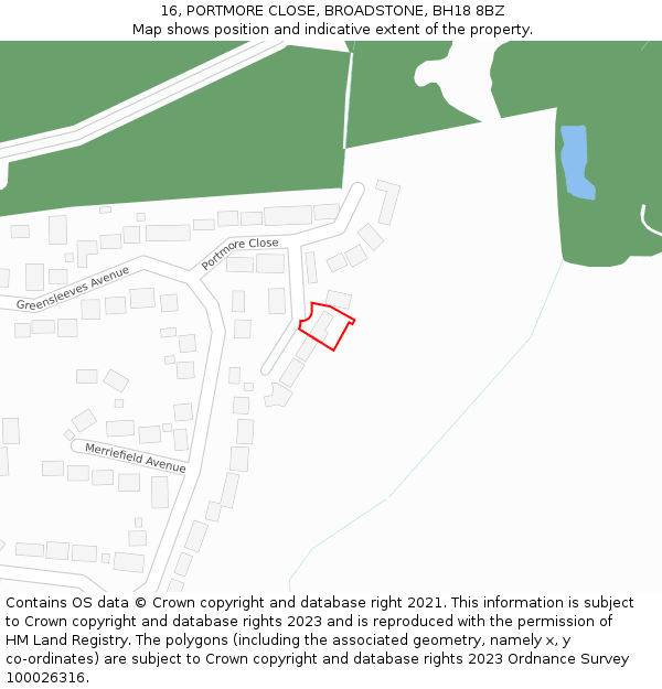 16, PORTMORE CLOSE, BROADSTONE, BH18 8BZ: Location map and indicative extent of plot