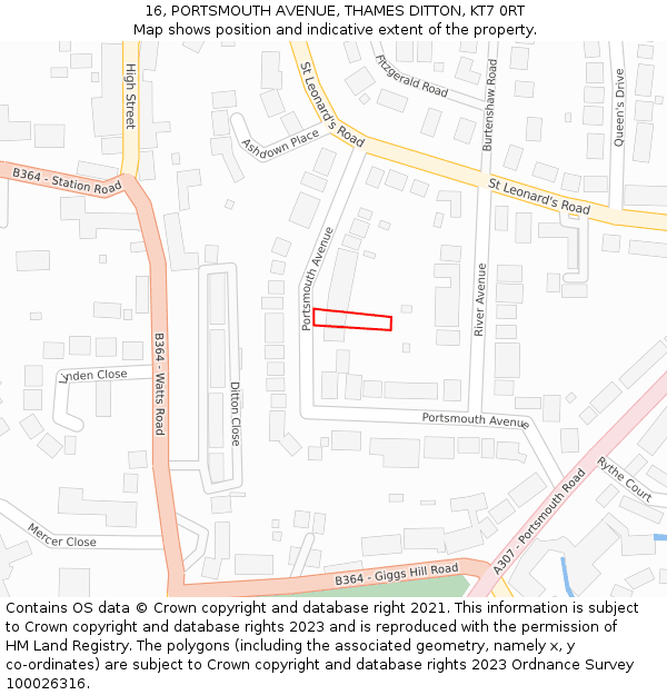 16, PORTSMOUTH AVENUE, THAMES DITTON, KT7 0RT: Location map and indicative extent of plot