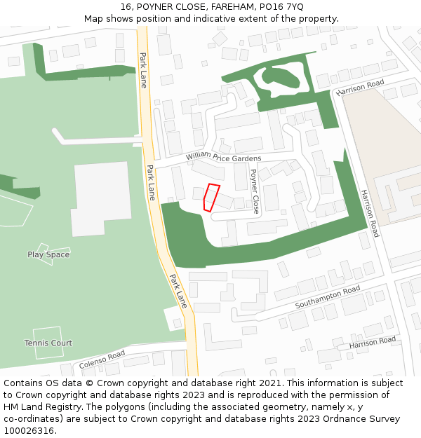 16, POYNER CLOSE, FAREHAM, PO16 7YQ: Location map and indicative extent of plot