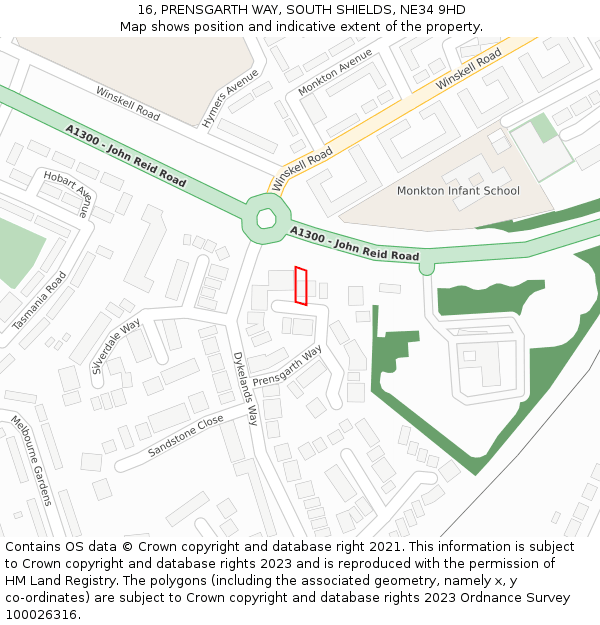 16, PRENSGARTH WAY, SOUTH SHIELDS, NE34 9HD: Location map and indicative extent of plot