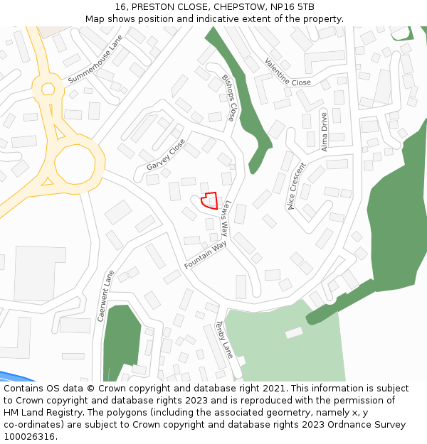 16, PRESTON CLOSE, CHEPSTOW, NP16 5TB: Location map and indicative extent of plot