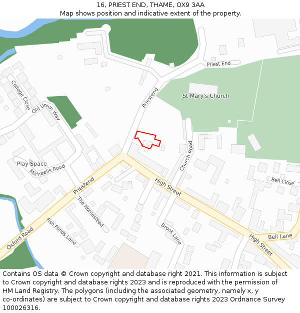 16, PRIEST END, THAME, OX9 3AA: Location map and indicative extent of plot