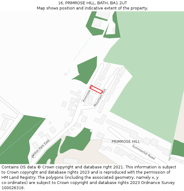 16, PRIMROSE HILL, BATH, BA1 2UT: Location map and indicative extent of plot