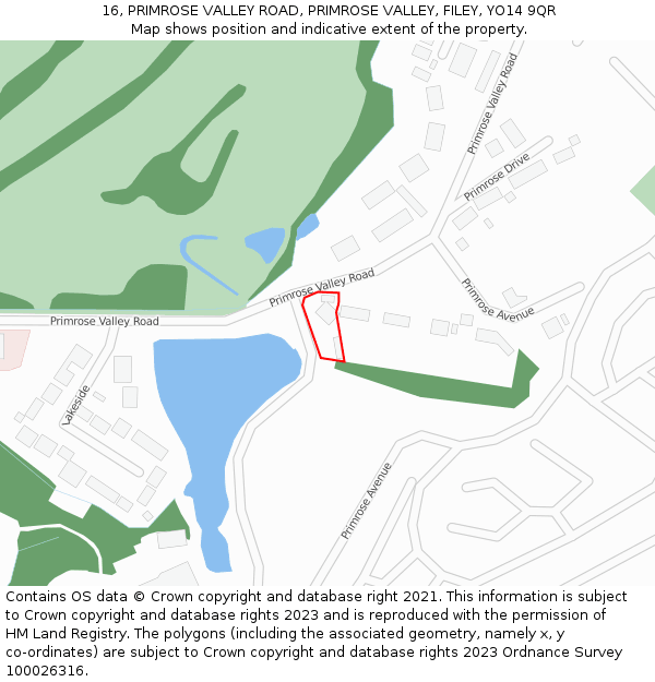 16, PRIMROSE VALLEY ROAD, PRIMROSE VALLEY, FILEY, YO14 9QR: Location map and indicative extent of plot