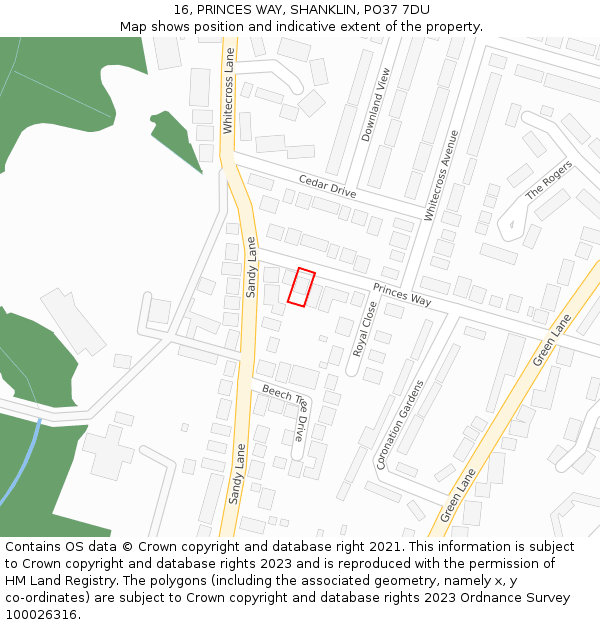 16, PRINCES WAY, SHANKLIN, PO37 7DU: Location map and indicative extent of plot