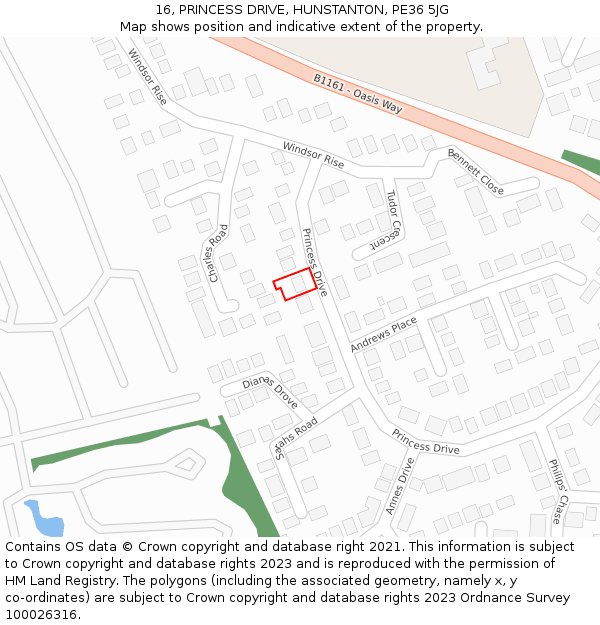 16, PRINCESS DRIVE, HUNSTANTON, PE36 5JG: Location map and indicative extent of plot