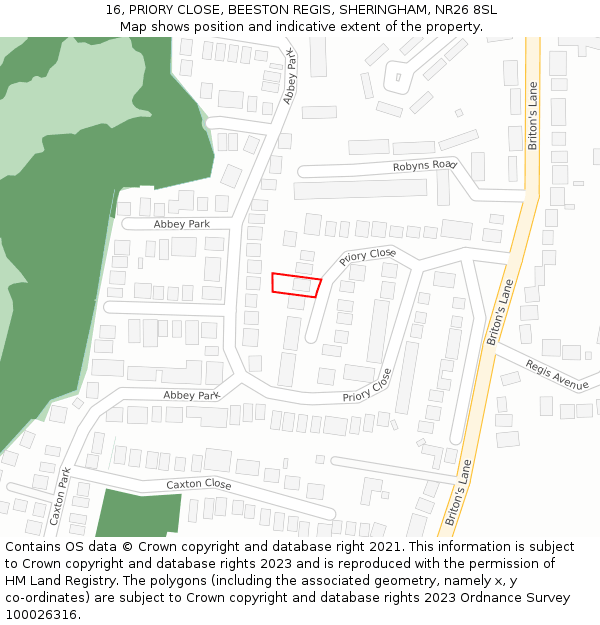 16, PRIORY CLOSE, BEESTON REGIS, SHERINGHAM, NR26 8SL: Location map and indicative extent of plot