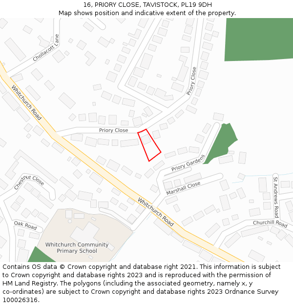16, PRIORY CLOSE, TAVISTOCK, PL19 9DH: Location map and indicative extent of plot