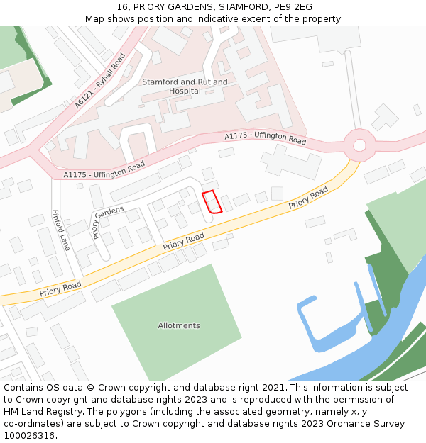 16, PRIORY GARDENS, STAMFORD, PE9 2EG: Location map and indicative extent of plot