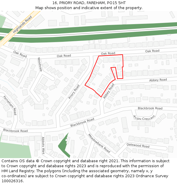 16, PRIORY ROAD, FAREHAM, PO15 5HT: Location map and indicative extent of plot