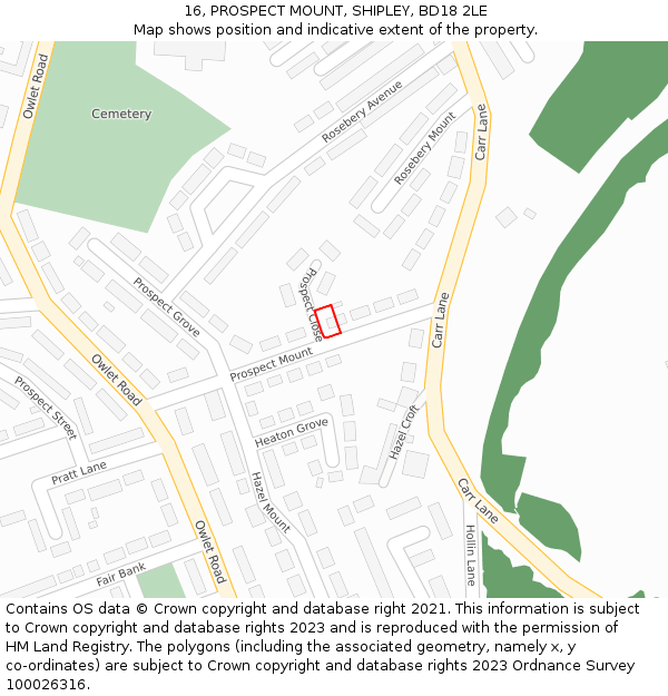 16, PROSPECT MOUNT, SHIPLEY, BD18 2LE: Location map and indicative extent of plot