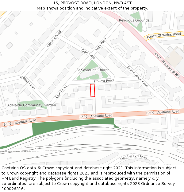 16, PROVOST ROAD, LONDON, NW3 4ST: Location map and indicative extent of plot